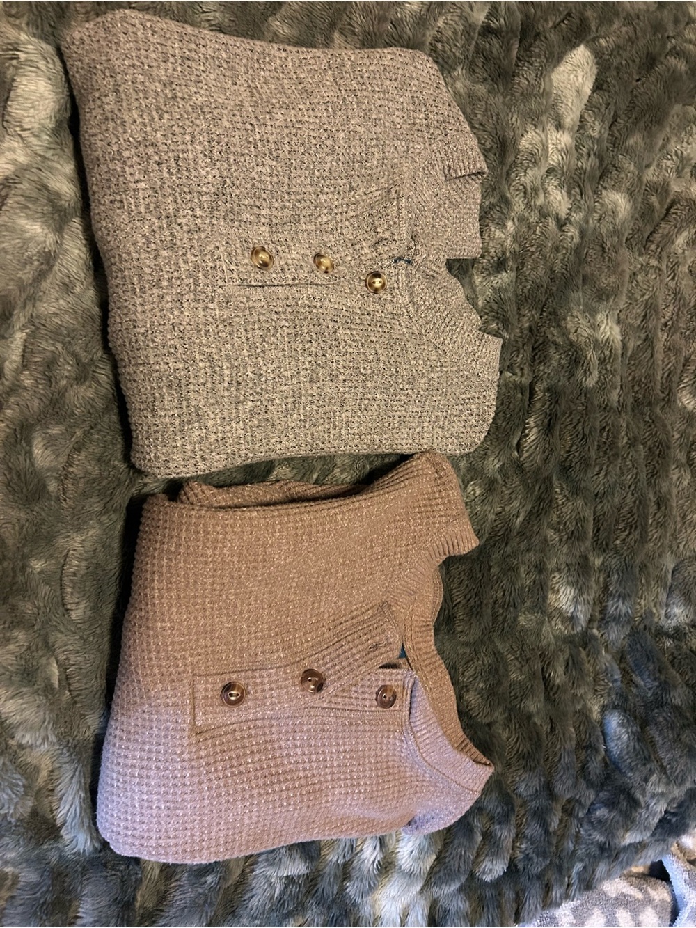 Old Navy Waffle Knit Henley Sweaters - Gray and Brown